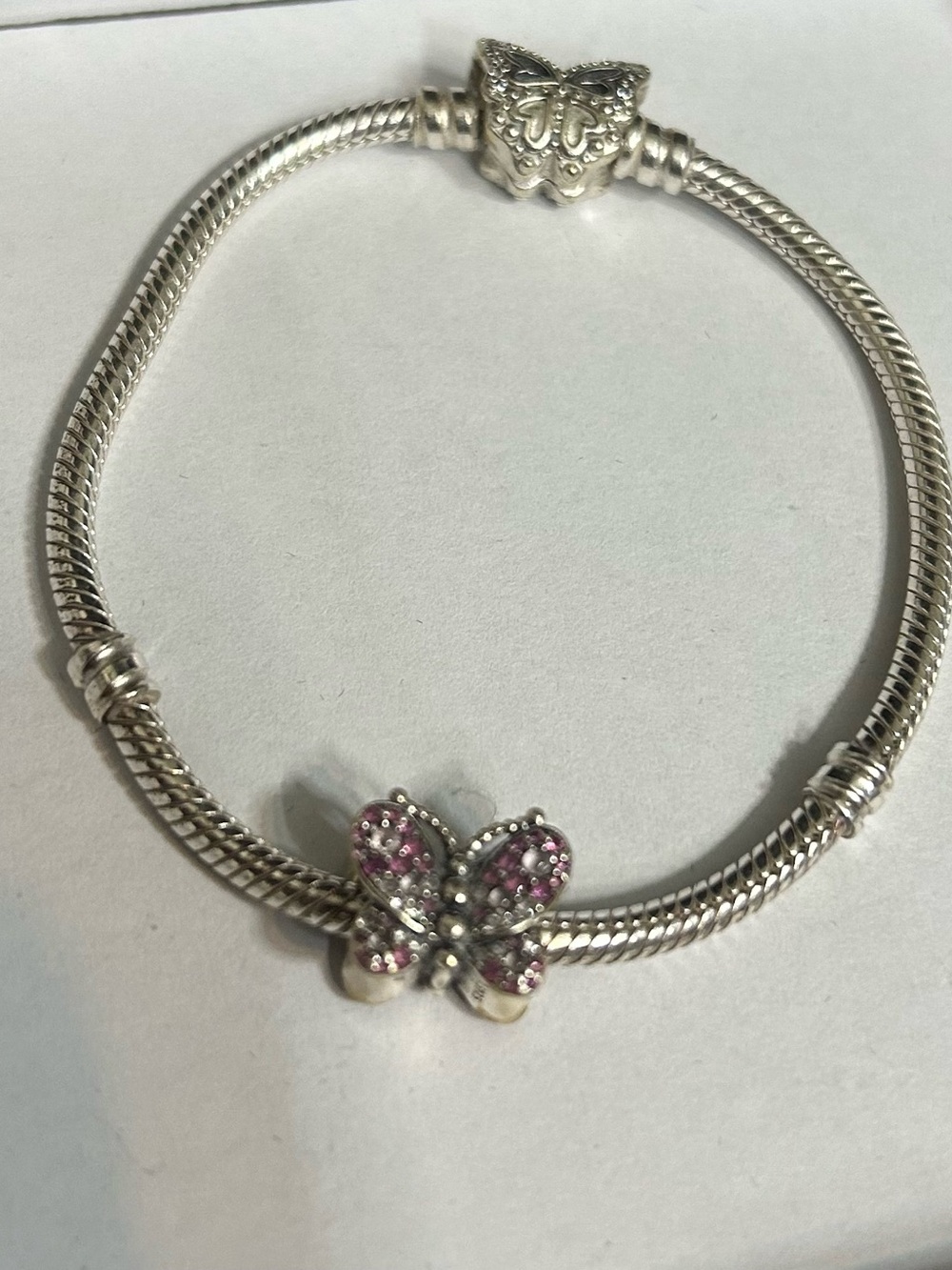Pandora Silver Bracelet with Pink Butterfly Charm